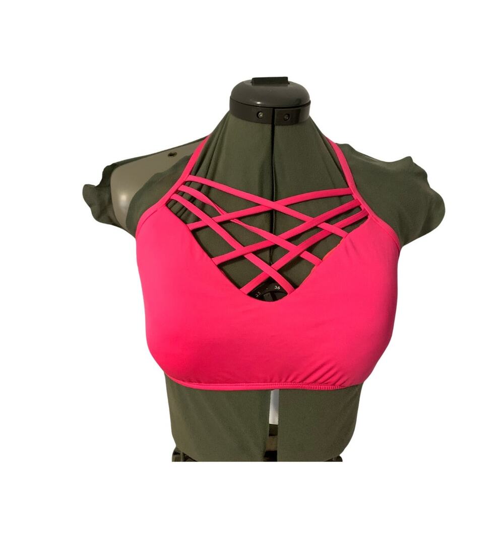 Mossimo Strappy Halter Bathing Suit Bikini Top Pink D/DD